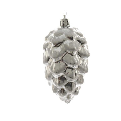 ORNEMENT PENDENTIF POMME DE PIN ARGENTÉE 9CM incassable