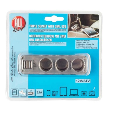 Drievoudige verdeelstekker met dubbele USB  All Ride