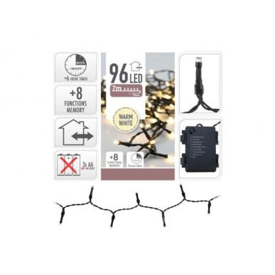 Kerstverlichting 96 LED warm wit met controller 8 functies  3 x AA