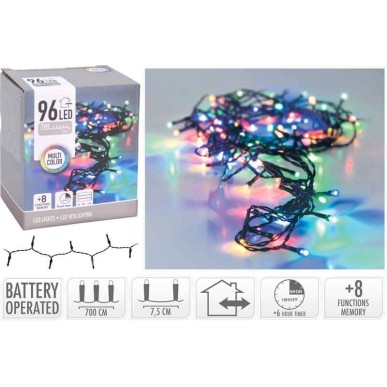 Kerstverlichting 96 LED multicolor met controller 8 functies  3 x AA