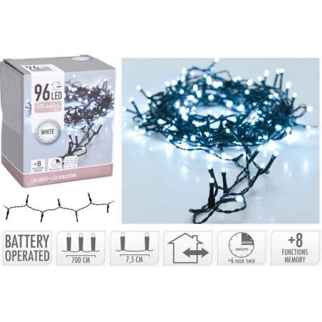 Guirlande lumineuse 96 LED blanc froid avec programmateur 8 fonctions  3xAA