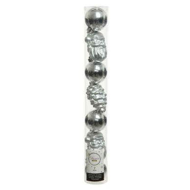 Boule de noël figure de noël argenté 7 pcs incassable
