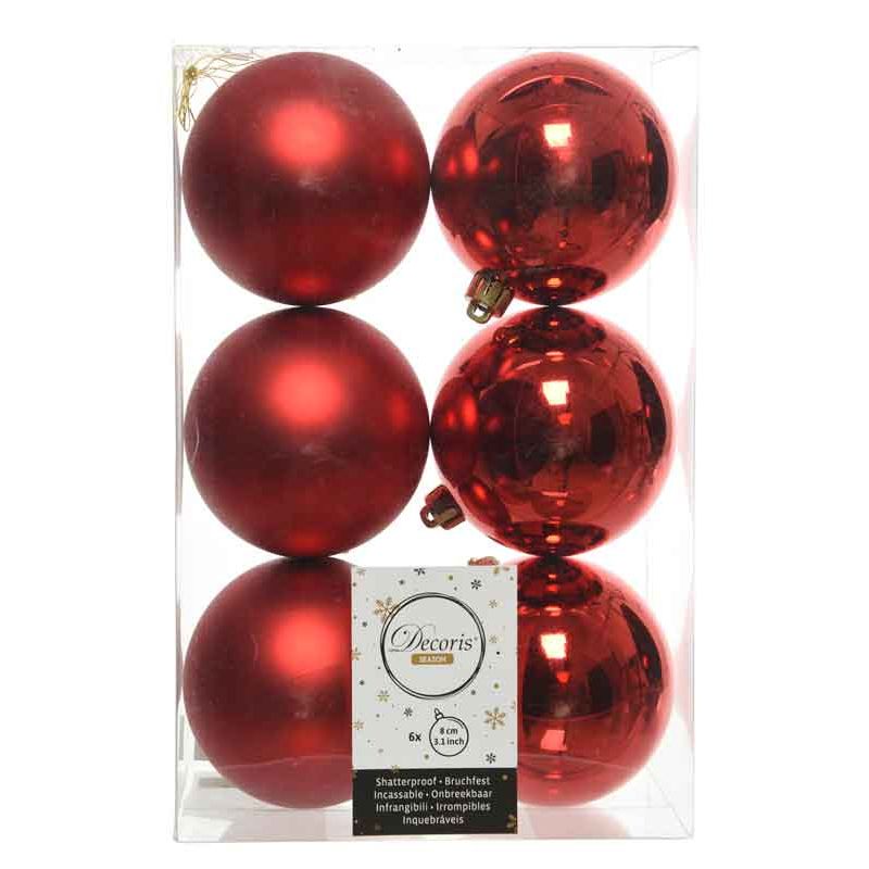 Boule de noël rouge 8 cm 6 pièces incassable