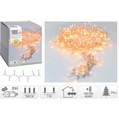 GUIRLANDE LUMINEUSE  MICROCLUSTER 1000 LED BLANC CHAUD AVEC FIL TRANSPARENT