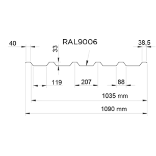 Profielplaat TR35 2.00x1.09m RAL9006 wit aluminium