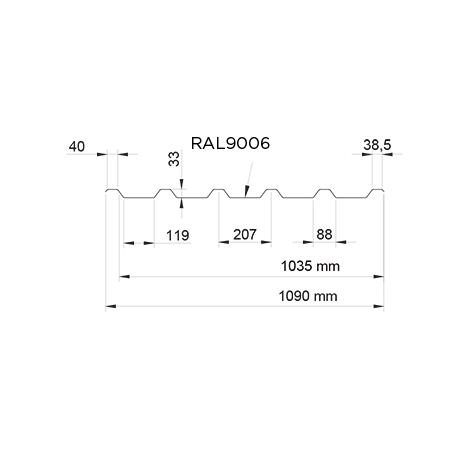 Tôle profilée TR35 2.50x1.09m RAL9006 blanc aluminium